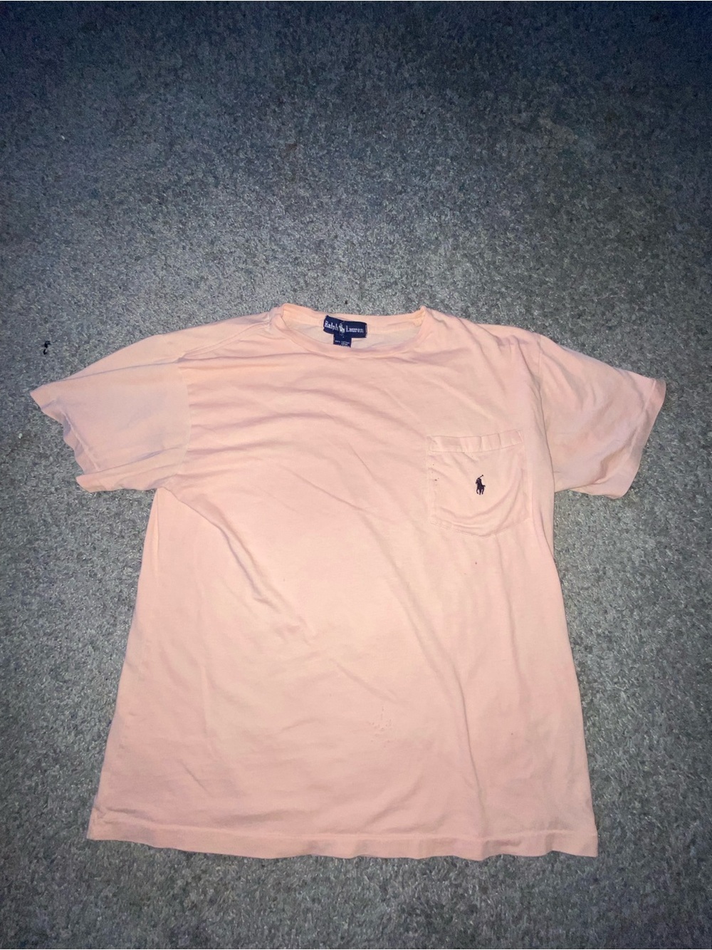 Vintage Ralph Lauren Pocket T Shirt Pink Salmon Single Stitch Cotton Men’s L Tee